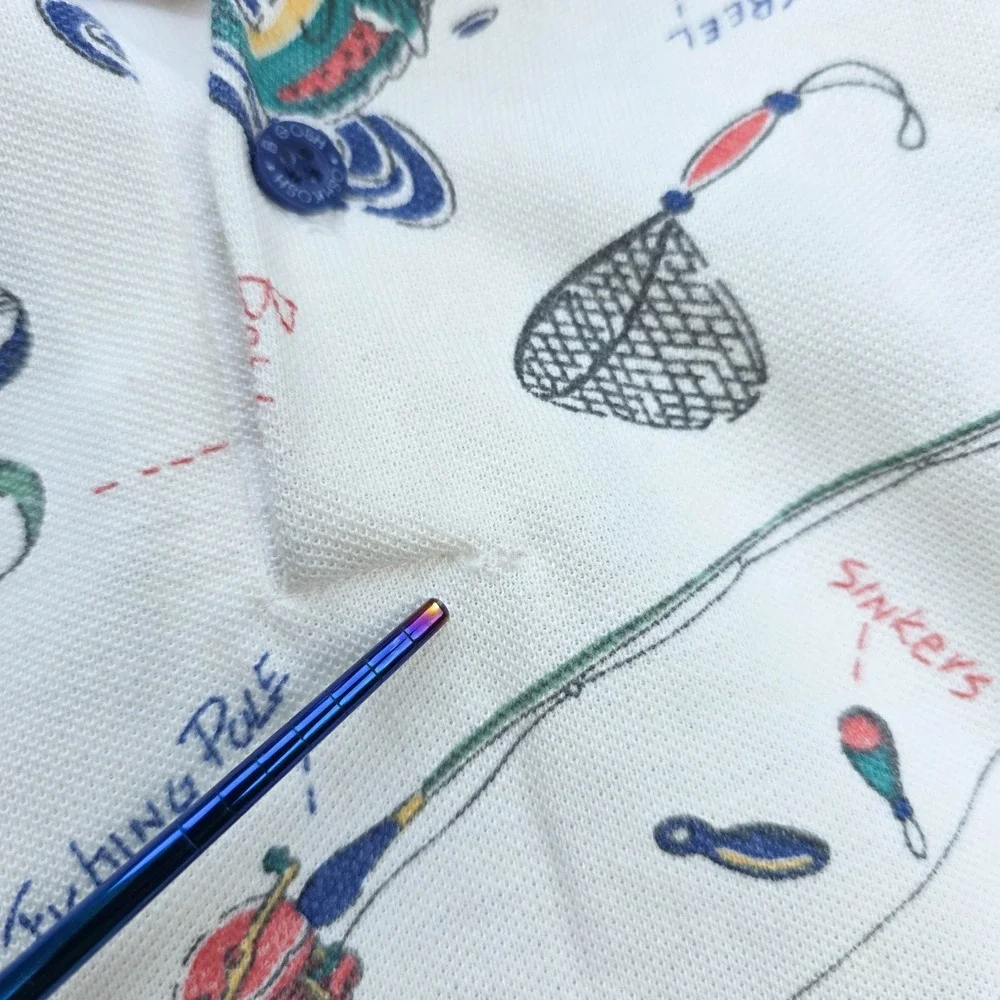 VTG OshKosh B'Gosh Boys 4T Fly Fishing Print Polo Shirt USA 90s Outdoors